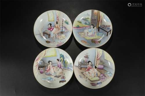 4 Chinese Famille Rose Porcelain Plates
