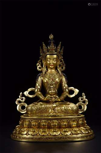 A Chinese Bronze Gilding Sitting Statue of Amitabha