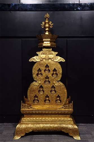 A Chinese Bronze Gilding Gourd-shaped Buddhist Casket