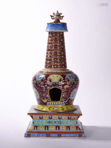 A Chinese Famille Rose Porcelain Pagoda Ornament