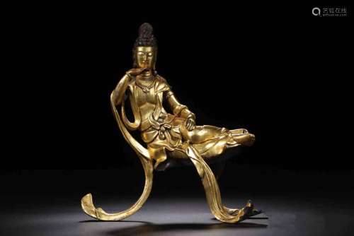 A Chinese Bronze Gilding Sitting Guanyin Statue