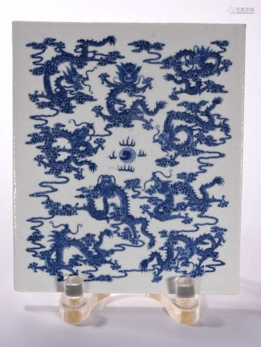 A Chinese Blue&White Porcelain Board With Dragon Pattern