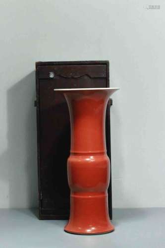 A Chinese Coral Red Glazed Porcelain Beaker Vase