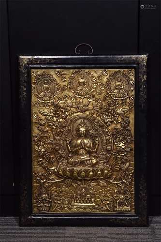 A Chinese Bronze Gilding Carved Hanging Screen 