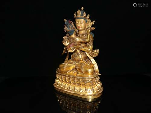 A Bronze Gilding Statue of Double-bodied Vajradhara
