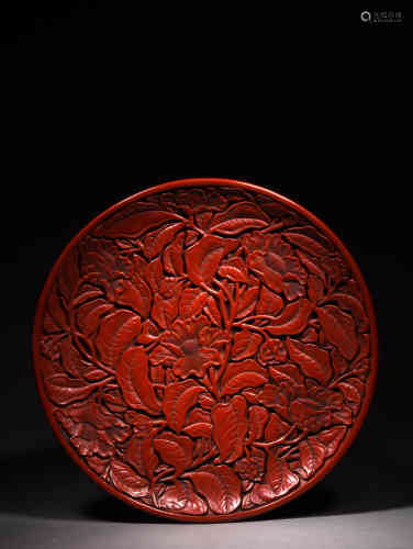 A Chiense Carved Lacquer Plate Flower Carved