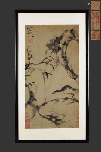 A Chinese Bird-and-flower Ink Wash Painting, Zhuda Mark