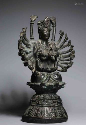 A Chinese Bronze Statue of the Thousand-hand Guanyin 