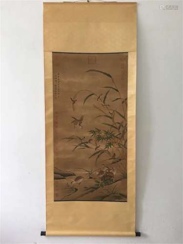 A Chinese Silk Scroll of Crane