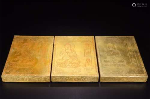 Three Volumes of Chinese Bronze Gilding Buddhist Scriptures