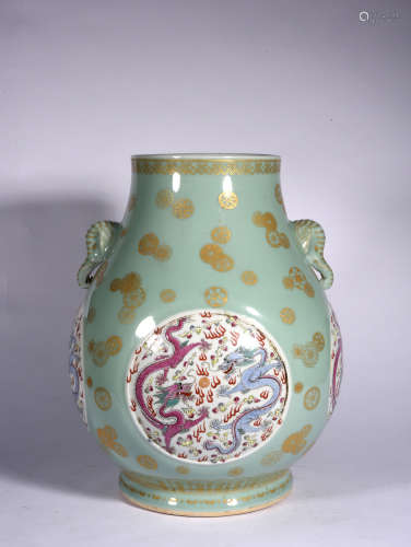 A Chinese Pink Green Glazed Porcelain Zun
