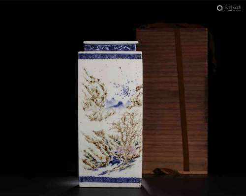 A Chinese Blue and White Porcelain Squared Vase