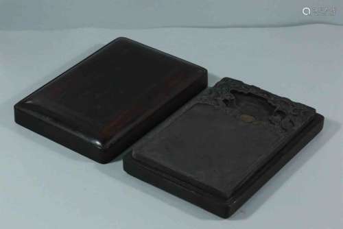 A Chinese Inkstone with Rosewood Box