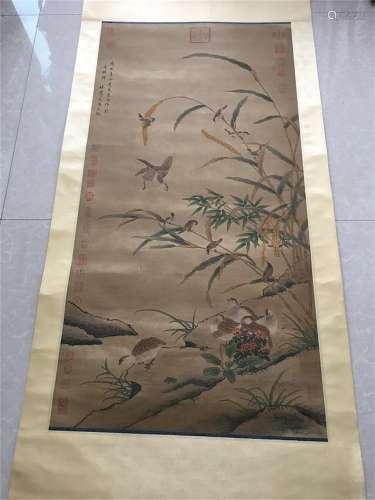 A Chinese Bird-and-flower Silk Scroll