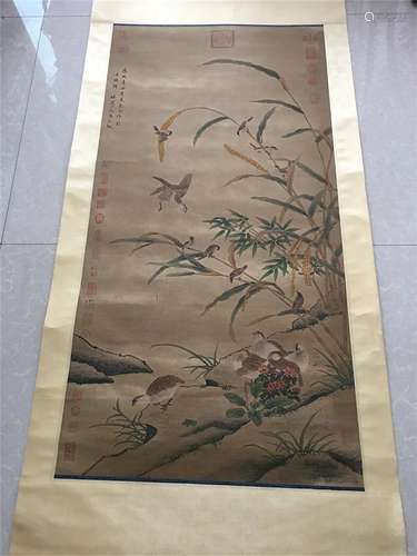 A Chinese Bird-and-flower Silk Scroll