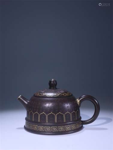 A Chinese Gilt Red Pottery Teapot