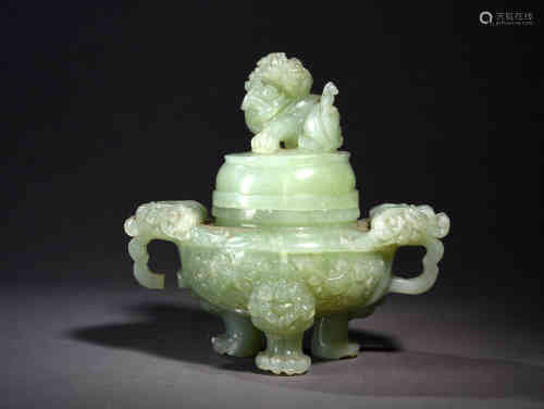 A Chinese Three-Legged Jade Incense Burner