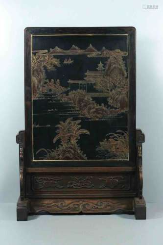 A Chinese Laquered Wood Screen