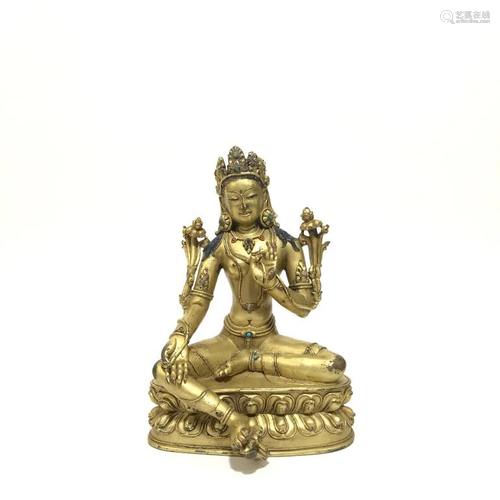 Chinese Gilt Bronze Guanyin