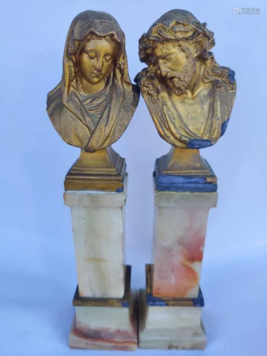 Two Metal Stature on Marble Base