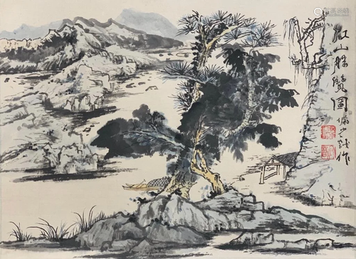 Chinese Ink Landscape Scroll Painting, Signed