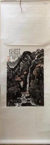 Chinese Ink Landscape Scroll Painting, Signed