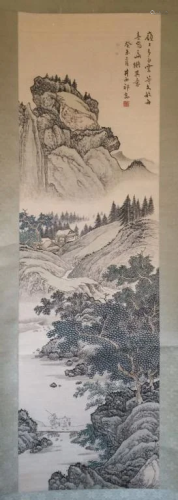 Chinese Ink Color Landscape Scroll Painting,Sign…