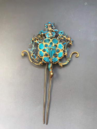 Qing Chinese Enamel Silver Hair Pin