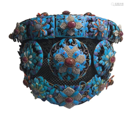 Rare Chinese Enamel Court Kingfisher Hat