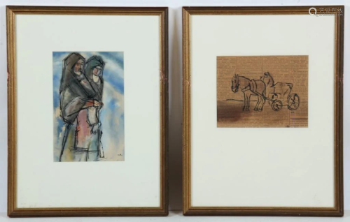 Ivan Kurach Ukrainian ( 1909-1968) Pair Drawings