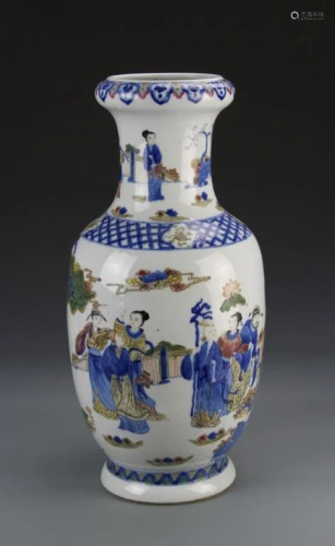19th C., blue and white Famille Rose vase