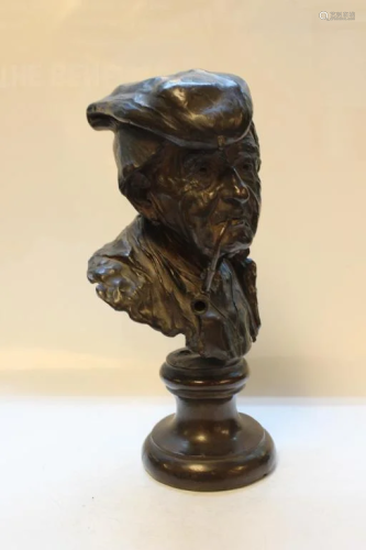 Antique Bronze Buster of Man w Pipe