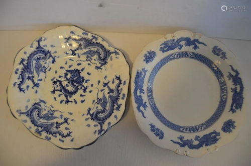 A pair antique white and blue porcelain plate