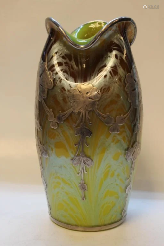 Lotz Glass Vase w Silver Overlaid
