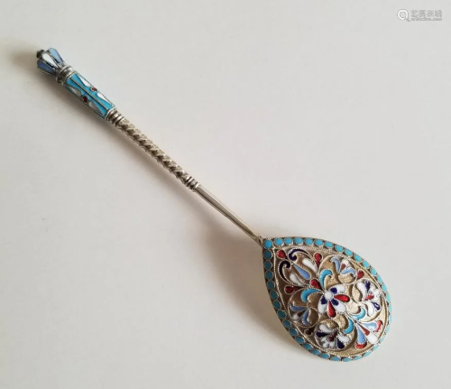 19C Russian Silver Enamel Spoon_x000D_