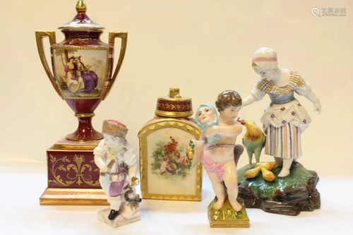 Group of Five Porcelain Vase and Figurines