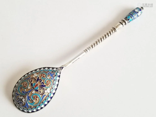 19C Russian Silver Enamel Spoon_x000D_