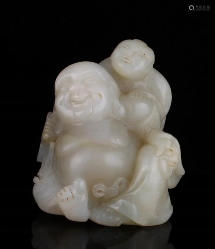 Jade Carved Smiling Buddha with boy