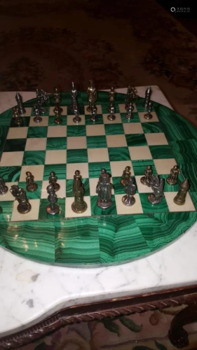 Vintage Malachite & marble chess board set .