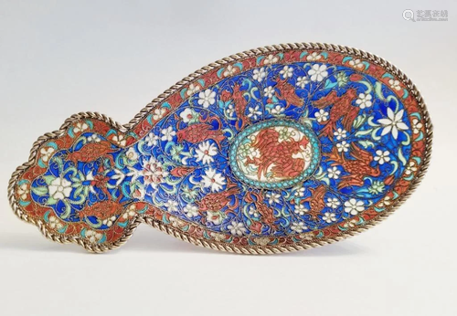 Antique Russian Silver Plique a Jour Enamel Kovsh