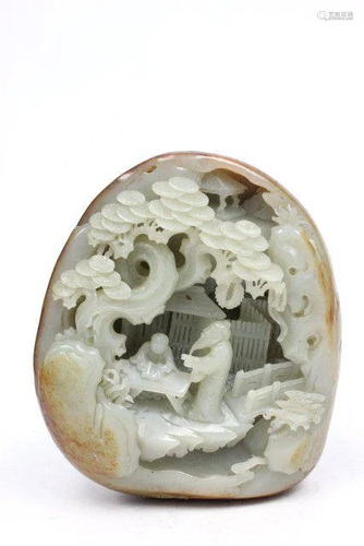 Chinese Hetian jade carved boulder landscape