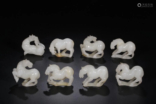 Group of 8 Chinese Jade Carved Horses