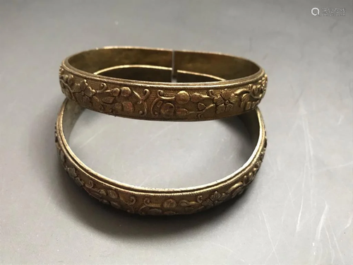 Pair of Chinese Gilt Silver Bangle