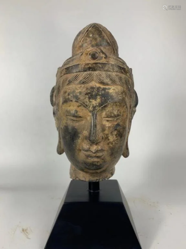 Chinese Stone Carved Guanyin Head
