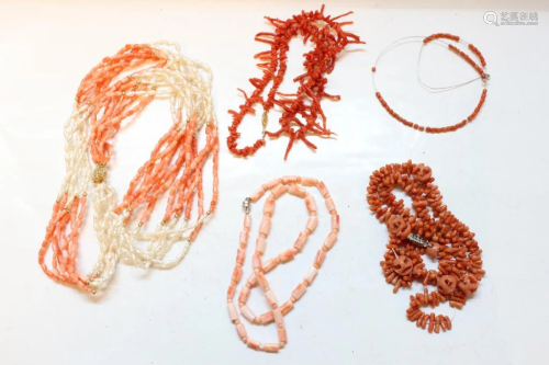 Group of Five Coral Beads Necklace