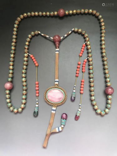 Chinese Enamel Silver Beads Chaozhu Necklace