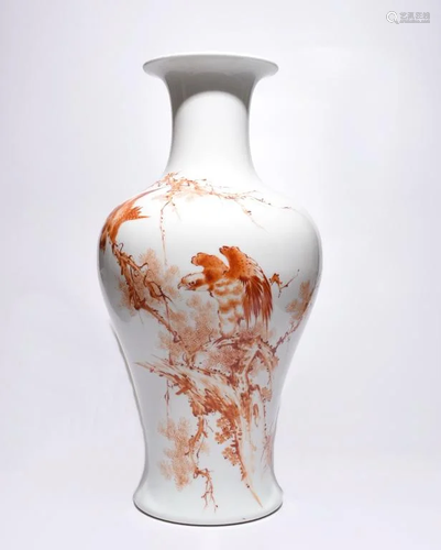 Chinese Iron Red Glazed Porcelain Vase,Mark