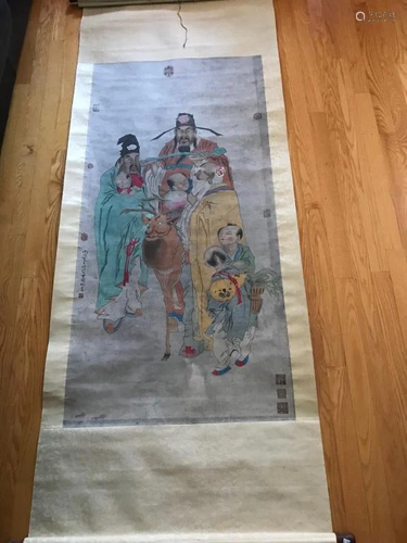 Chinese Ink Color Scroll Painting, w Red Seals