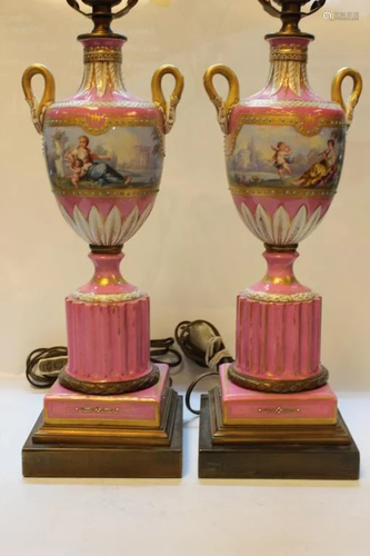 Pair of Server Porcelain Vase Made into Lamp,19th.