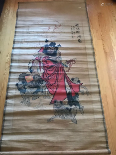 Chinese Ink Color Scroll Painting,Zhong Kui